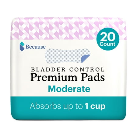 Because Premium Incontinence Pads for Women - Moderate Absorbency  20 Ct