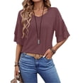 thumbnail image 3 of UVN Blouses for Women V Neck Half Bell Sleeve Shirts Summer Ladies Casual Flowy Tunic Tops, 3 of 8