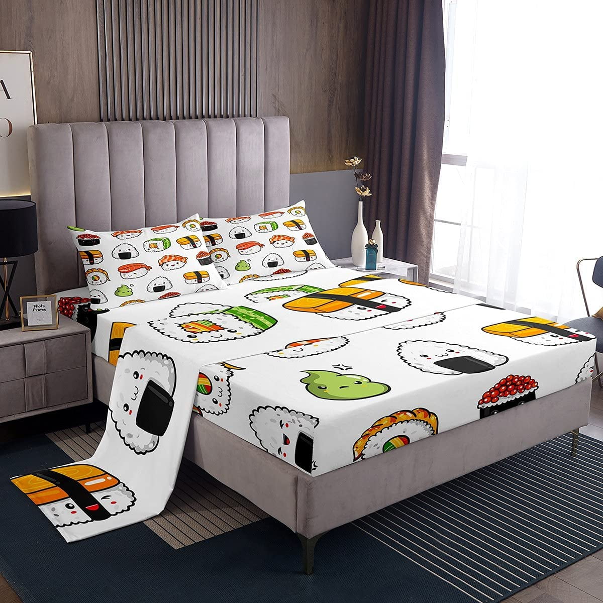 Kids Bed Sheets Twin Size Cute Sushi Print Bed Sheet Set For Girls Boys Children Bedroom Kawaii Decor Cartoon Japanese Style Bedding Set Teens Sheets Set with Fitted Sheet, Flat Sheet,1 Pillow Kids Bed Sheets Twin Size Cute Sushi Print Bed Sheet Set For Girls Boys Children Bedroom Kawaii Decor Cartoon Japanese Style Bedding Set Teens Sheets Set with Fitted Sheet, Flat Sheet,1 Pillow