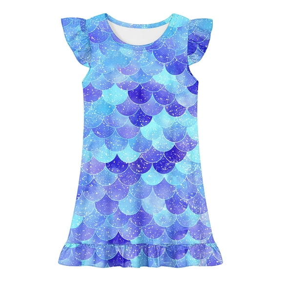 Mqqzkk Toddler Girl Dress Little Girl Graphic Printed Ruffle Sleeveless Dress For 3-12 Years Summer Crew Neck Casual Dresses