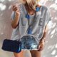 thumbnail image 3 of Gibobby Blusa Casual de Mujer Camiseta suelta informal con cuello en V para mujer, blusa manga corta con estampado(Gris,CH), 3 of 5