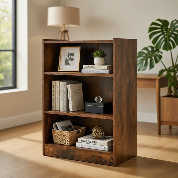 Resenkos Bookshelf, Open Bookcase Book Bookshelf,Storage Bookshelf Unit Plant Stand,3-Tier Bookcase Open Display Rack Cabinet , Adult, Brown