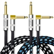 Penker 2 Pack Guitar Instrument Cable 3FT,Right Angle 1/4-Inch TS to Straight 1/4-Inch TS Gold Plated 6.35mm Guitar Cord,1 Meter for Guitar Bass Keyboard Effector Microphone Mixer