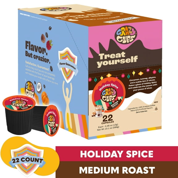 Crazy Cups Holiday Spice Coffee Pods, Medium Roast, 22 count for Keurig K-Cup Machines