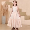 thumbnail image 4 of Girls Spaghetti Strap Maxi Dress Tiered Ruffle Chiffon Flowy Sundress for Kids Beige 6-7 Years, 4 of 8