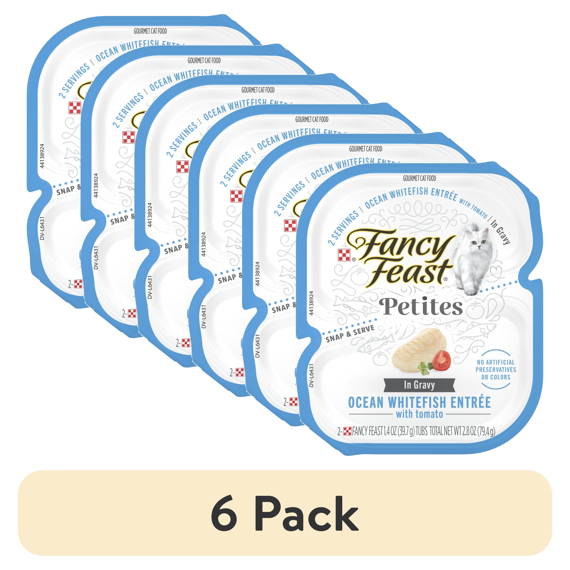 (6 pack) Purina Fancy Feast Petites Ocean Whitefish Entree in Gravy Pate Wet Cat Food, 2.8 oz Tubs, 12 Pack