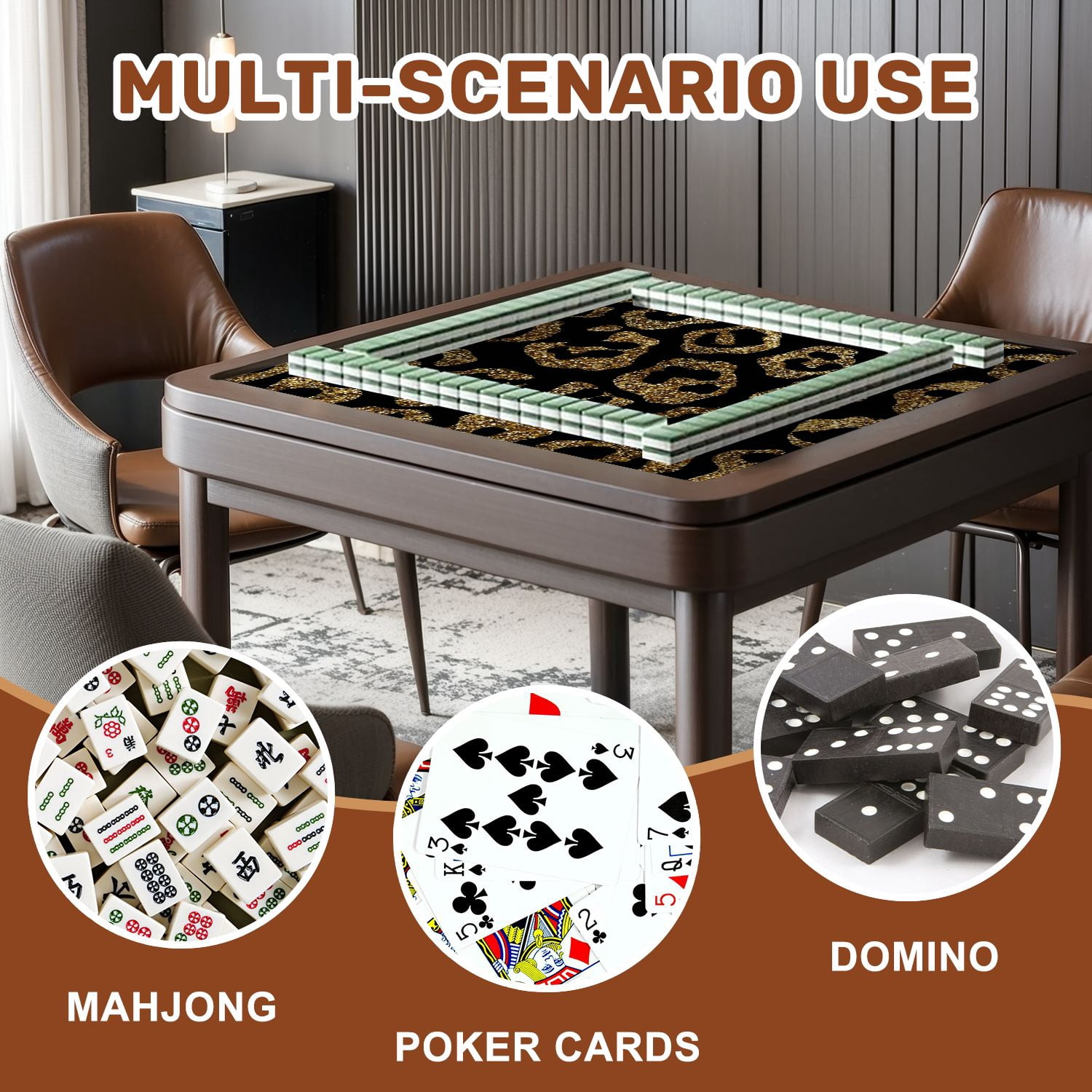 Mahjong Mat 31.5" x 31.5" fashion seamless gold glitter leopard fur Non-Slip Noise Reduction American Mahjong Tiles Table Cover for Dominoes Poker Card Board Games Gift