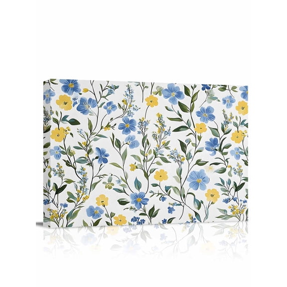 Blue Yellow Floral Spring Wall Art for Living Room,Canvas Picture Wall Decor for Bathroom Bedroom,Summer Botanical Pastoral Green Painting Artwork for Office Kitchen Hallway Dining Room Decor 24"x32"