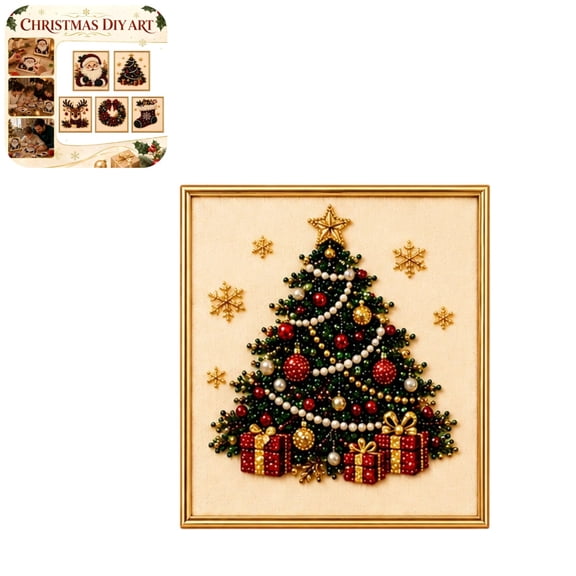 Christmas DIY Bead Art Kit with Frames, Santa Reindeer Tree Pearl Bead Painting Craft Set, Holiday DIY Art Craft for Kids Adults Home Table Wall Decor E