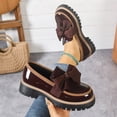 thumbnail image 5 of Platform Loafers for Women Casual Satin Bow Round Toe Lug Sole Leather Comfortable Slip on Dress Shoes Coffee Size 6, 5 of 7