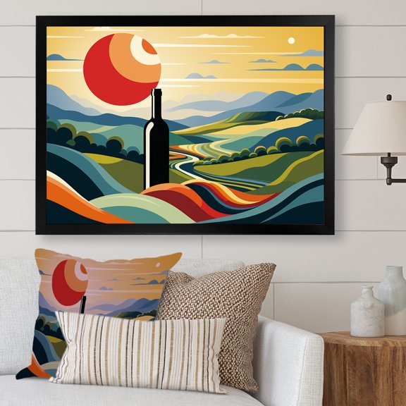 Designart "Wine Bottles Amidst Italian Landscapes I" Food & Beverage Framed Wall Art Decor - Traditional Red Wine Bedroom Framed Canvas Wall Art