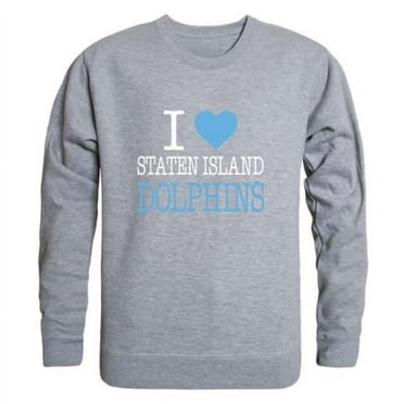 College of Staten Island Dolphins I Love Crewneck Sweatshirt, Heather Grey - 2XL