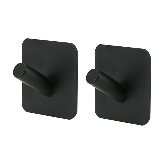Unique Bargains 2 Pcs Adhesive Hooks Towel Coat Hooks Wall Hooks Stick on Bathroom Kitchen Black