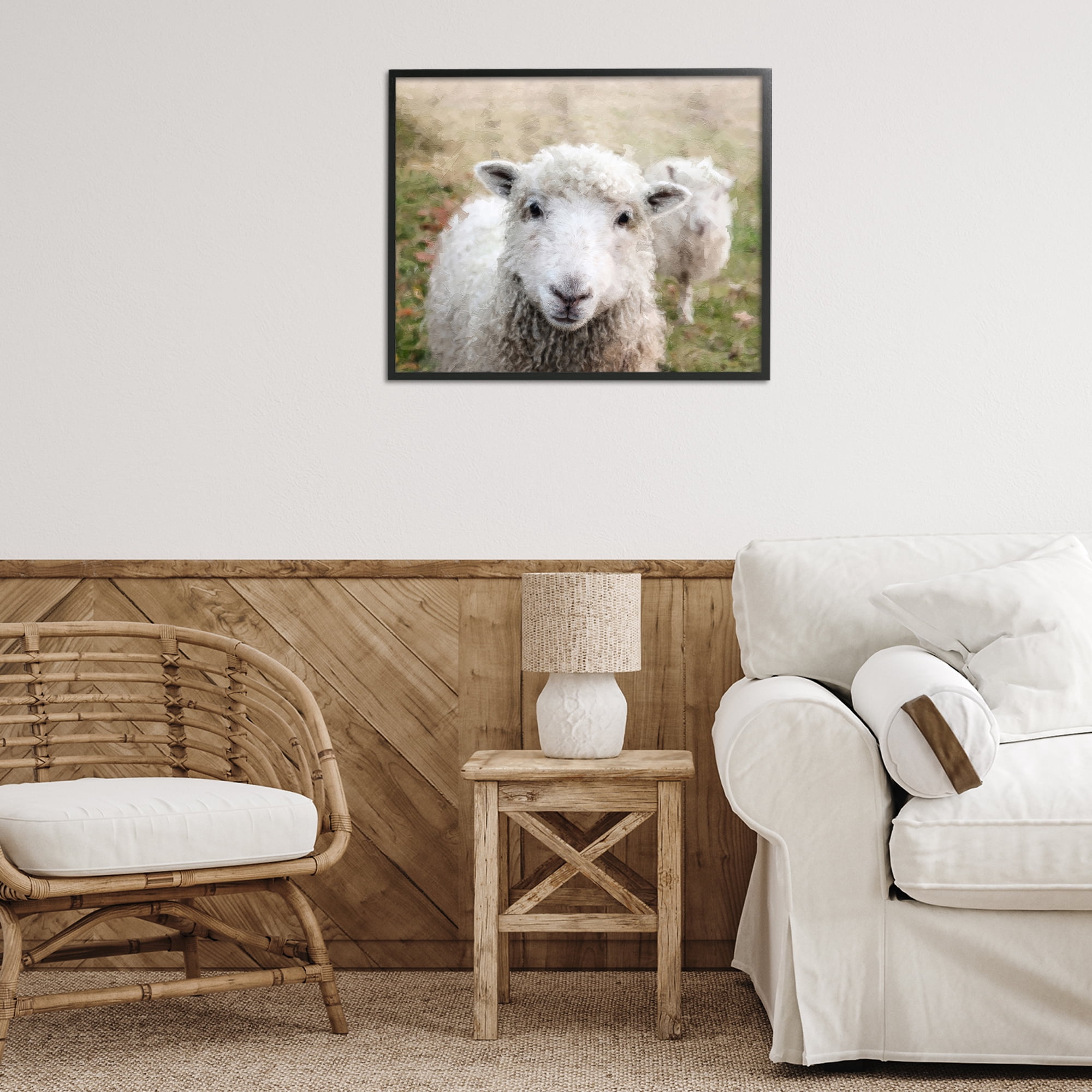 Stupell Industries Close Up Sheep Gaze Animals & Insects Painting Black Framed Art Print Wall Art, 30 x 24