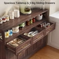 thumbnail image 5 of Coffee Bar with Charging Station, Lofka 51" Kitchen Storage Cabinet, Sideboard Buffet Cabinet with 2 Open Shelves, 4 Doors, 3 Drawers, Brown, 5 of 9