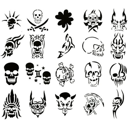 Self Adhesive Airbrush Body Tattoos Stencil Set Book of 20 Skull Designs - Walmart.com