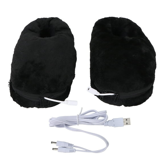 Chaussures chauffantes, chaussures chauffantes USB hommes femmes lavables en plein air doux en peluche électrique pantoufles chauffantes pour le réchauffement des pieds noir