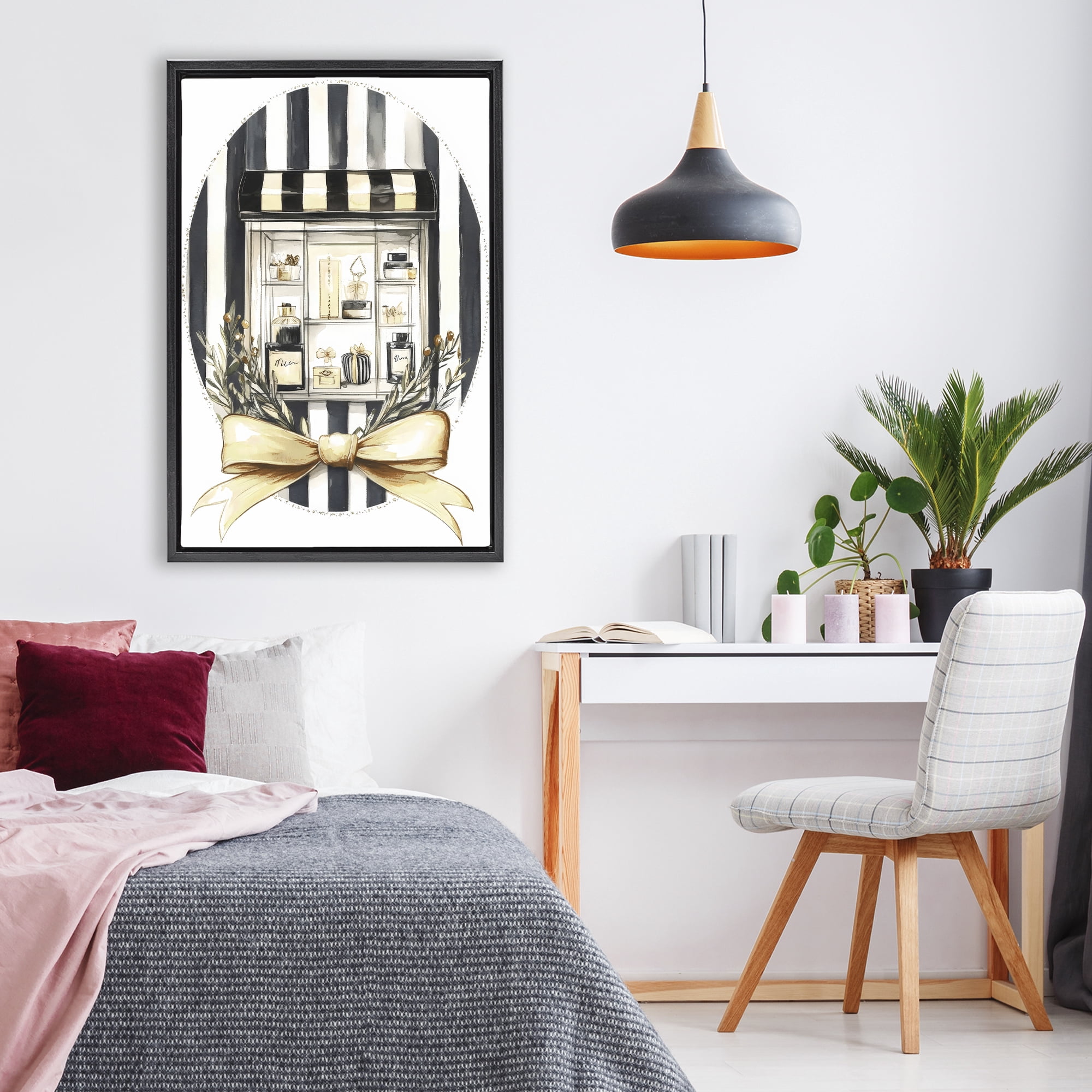Stupell Industries Maison Perfume Window Display Black Framed Floater Canvas Wall Art, design by Petal Prints Design
