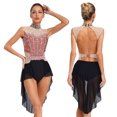 thumbnail image 5 of YiZYiF Women Glittery Rhinestone Modern Lyrical Dance Costume Flowy Tulle Skirt Ballet Leotard Dress Dusty Pink L, 5 of 6