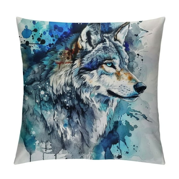 Orinice Wolf Graphic Decorative Throw Pillow Cover for Home Couch Living Room Bed Sofa - Short Plush Cushion Case 1PC 12x12in