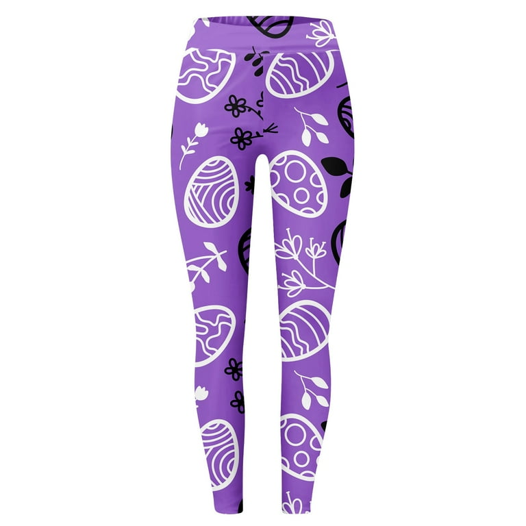 UoCefik Easter Leggings for Women High Waisted Easter Bunny Rabbit Eggs  Yoga Pant Workout Holiday Easter Day Printed Tights Cute Tummy Control  Leggings Purple 3XL 