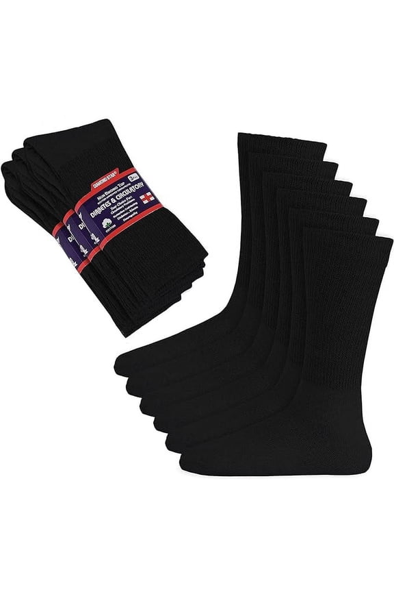 Diabetic Socks Men's & Women Crew Style Physicians Approved Circulatory Socks 3-12 Pairs (10-13, Black, 12 Pack)