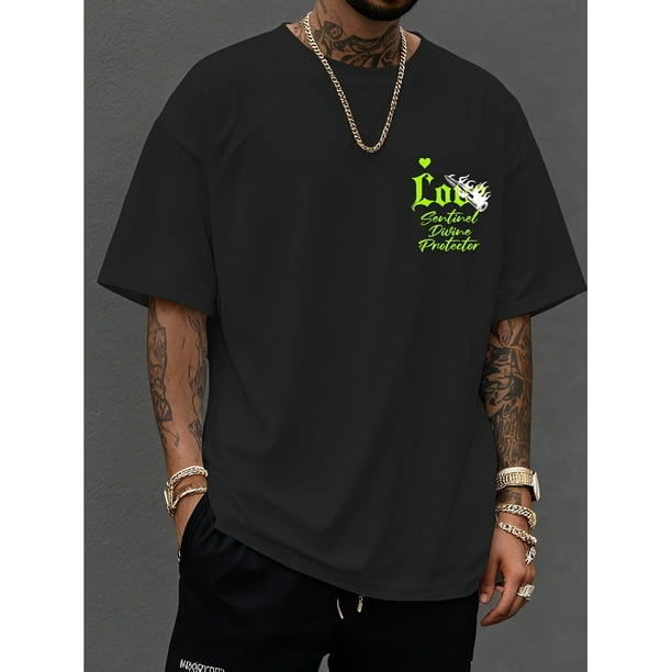 Camiseta informal de manga corta para hombre con estampado de ángel del amor sagrado, diseño gráfico negro, mezcla de algodón suave, cuello redondo, ropa urbana de verano.