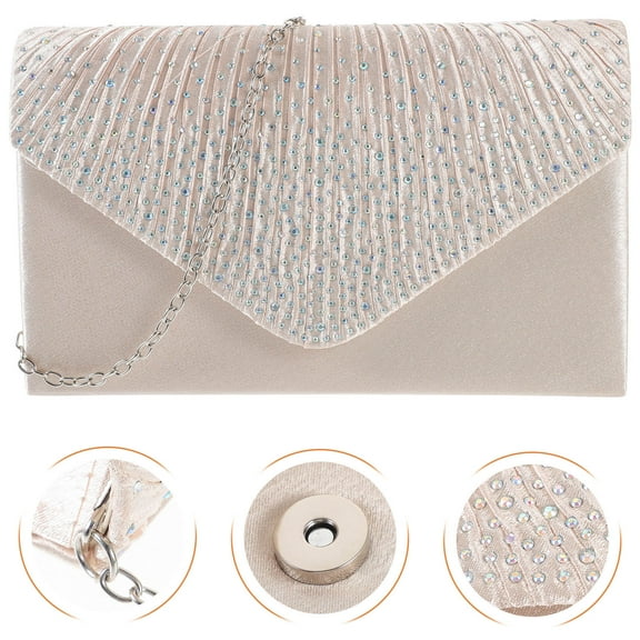 HONMEET 1Pcs Fancy Clutch Purses for Women Beige Polyester Rhinestone Decoration for Weddings and Proms