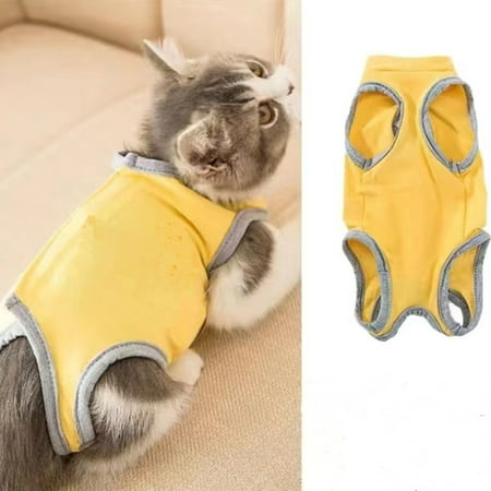 

Goory Pajamas Solid Color Jumpsuit Adjustable Puppy Breathable Vest Jacket Four-Legged Summer Casual Plain Close-fitting Prevent Licking Wounds Yellow S