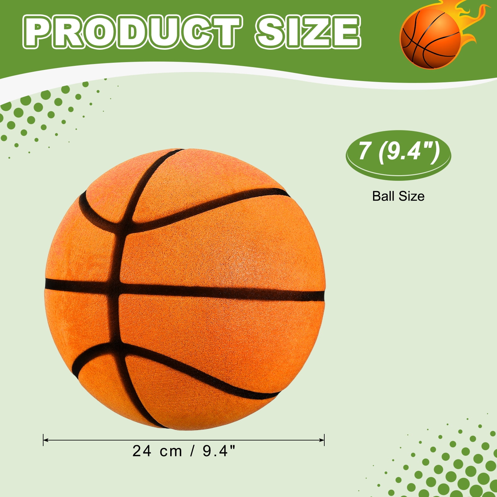 Uxcell Silent Basketball, Size 7 (9.4") Quiet Basketball High Density Foam No Noise 3D Sculpted Groove Bouncing Ball with Net Bag & Orange - Fit for (Indoor Training/Dribbling Practice)