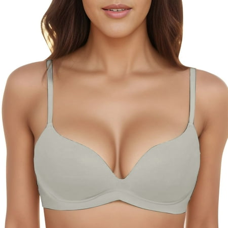 GEWSEY Women s Push Up Bra No Underwire Comfortable Wireless Bras Padded Plunge Grey  75AB