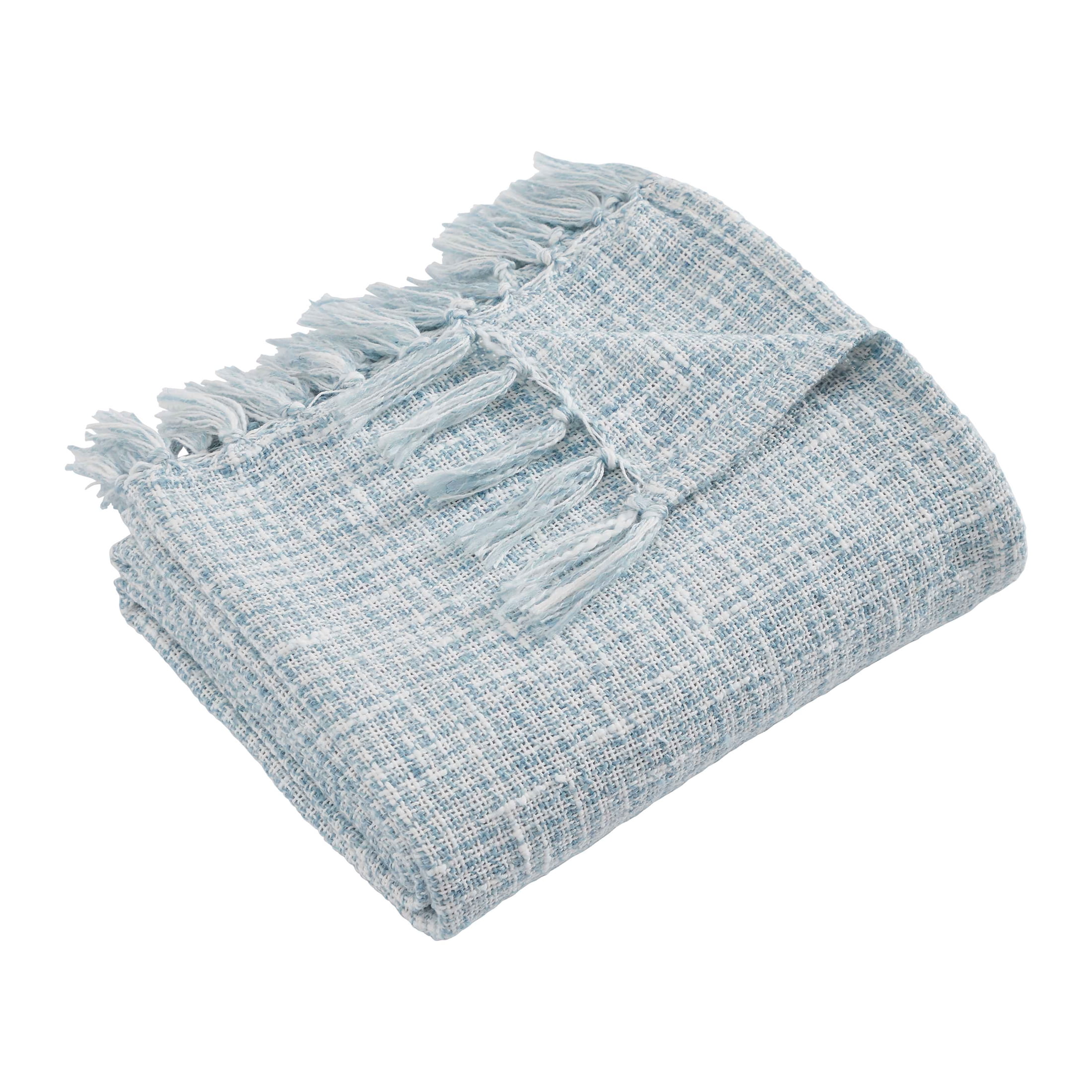 My Texas House Casey Blue Marled Tassel Cotton Polyester Throw, 50" x 70"
