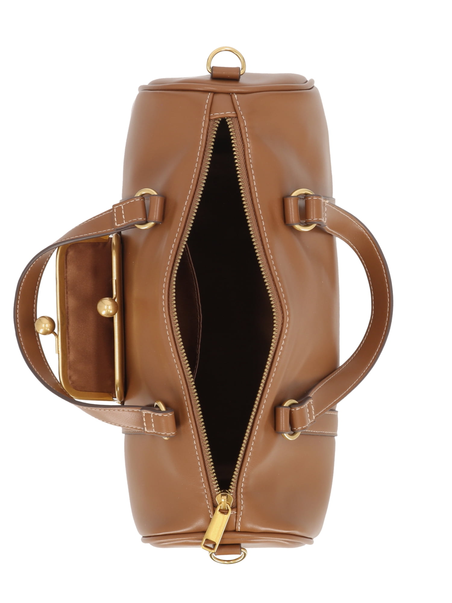 Free Assembly Women's Faux Leather Frame Satchel Handbag, Autumn Brown