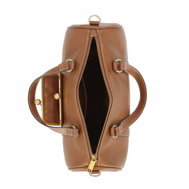 Free Assembly Women's Faux Leather Frame Satchel, Brown photo 5