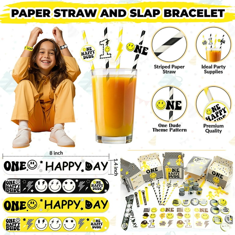 One Happy Dude Party Favor 72 PCS Slap Bracelets Treat Box