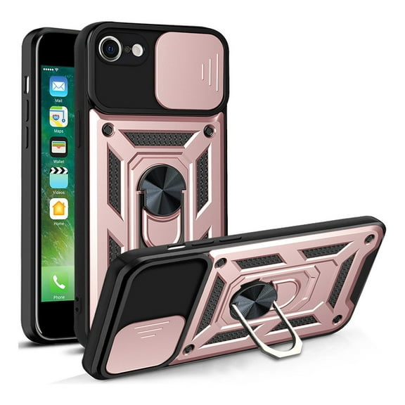 For iPhone 7 8 Plus 6 6s Se Phone Case, Impact Resistant Metal Ring Magnetic Support Kickstand Drop Protector Cover