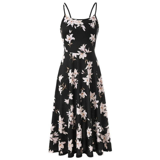 Leutsin Robe Maxi pour Femmes Aguichant à Imprimé Floral, Dos Nu, à Bretelles, Grande Taille, Sans Manches, Décontractée, Robes Maxi Grande Taille