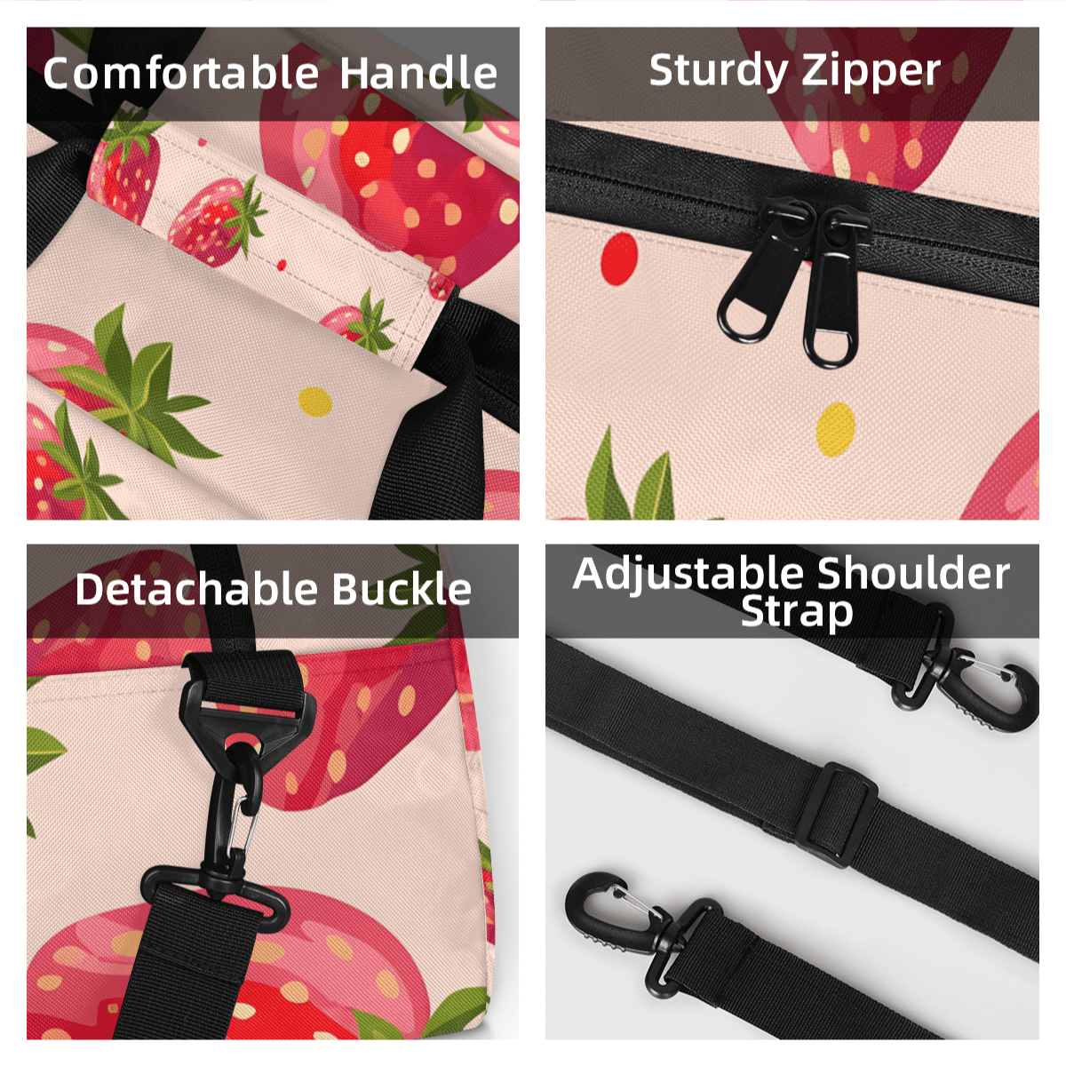 Herdesigns Strawberry Sports Duffle Bag for Women & Men, Strawberries Gym Bag Dance Bag Overnight Bag Carry On Weekender Travel Bag