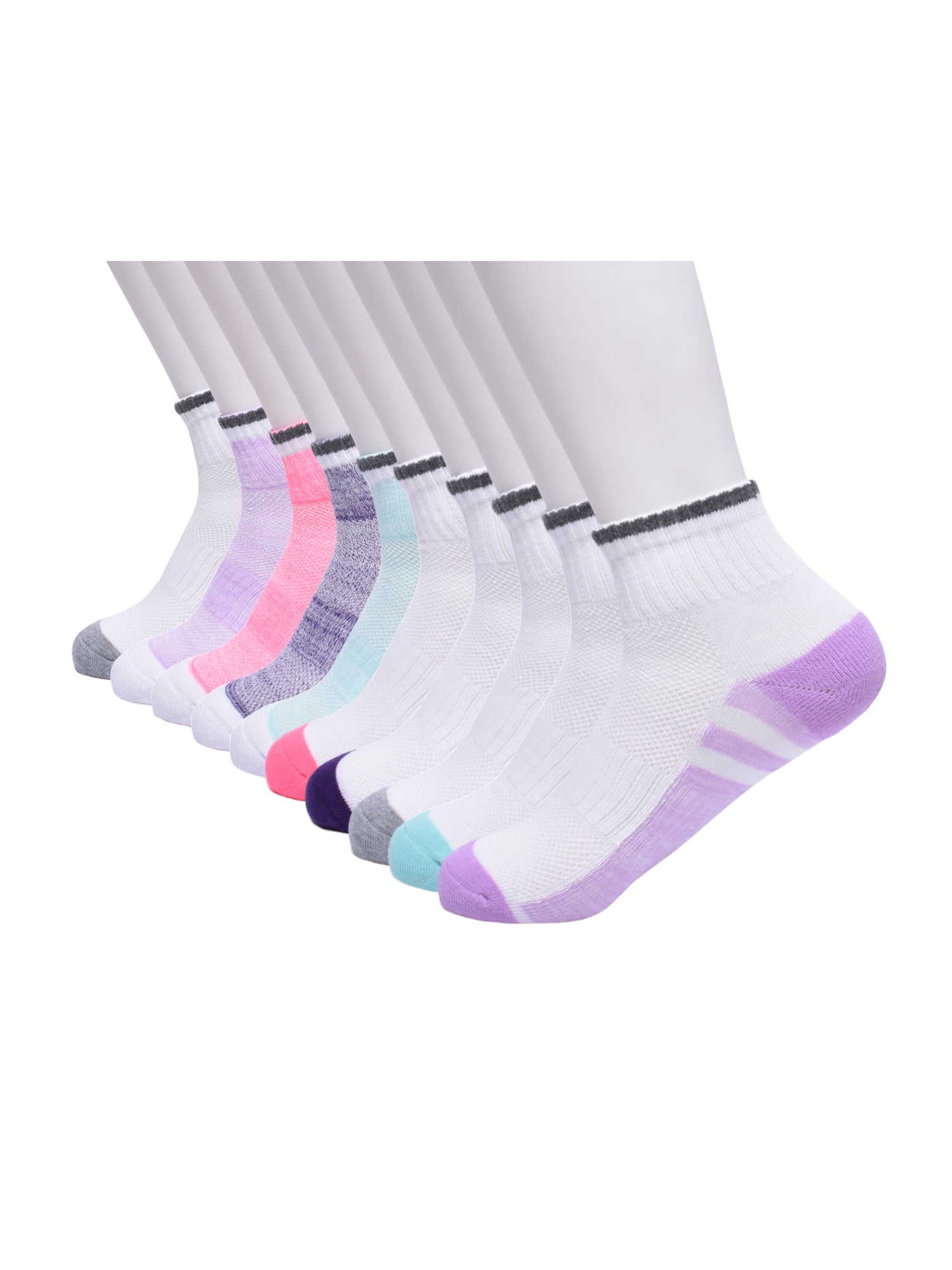 Athletic Works Girls Cushioned Ankle Socks, 10-Pack, Sizes S