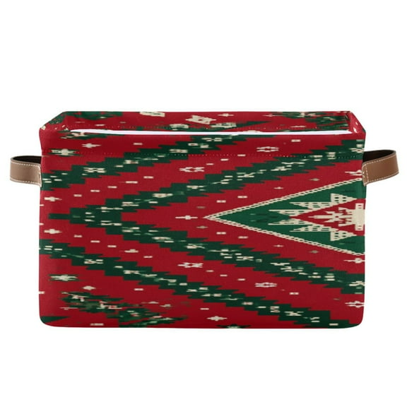 Red Green Christmas Symmetrical Pattern Square Storage Bins with Handles Collapsible Containing Box 1 Pack