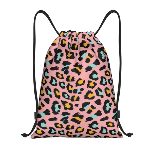 Fotbe Leopard Bolsa Mochila con Cordón Estampada, Bolsa de Gimnasio Deportiva, Bolsa Cinch, Bolsa con Cordón para Hombres y Mujeres-Small
