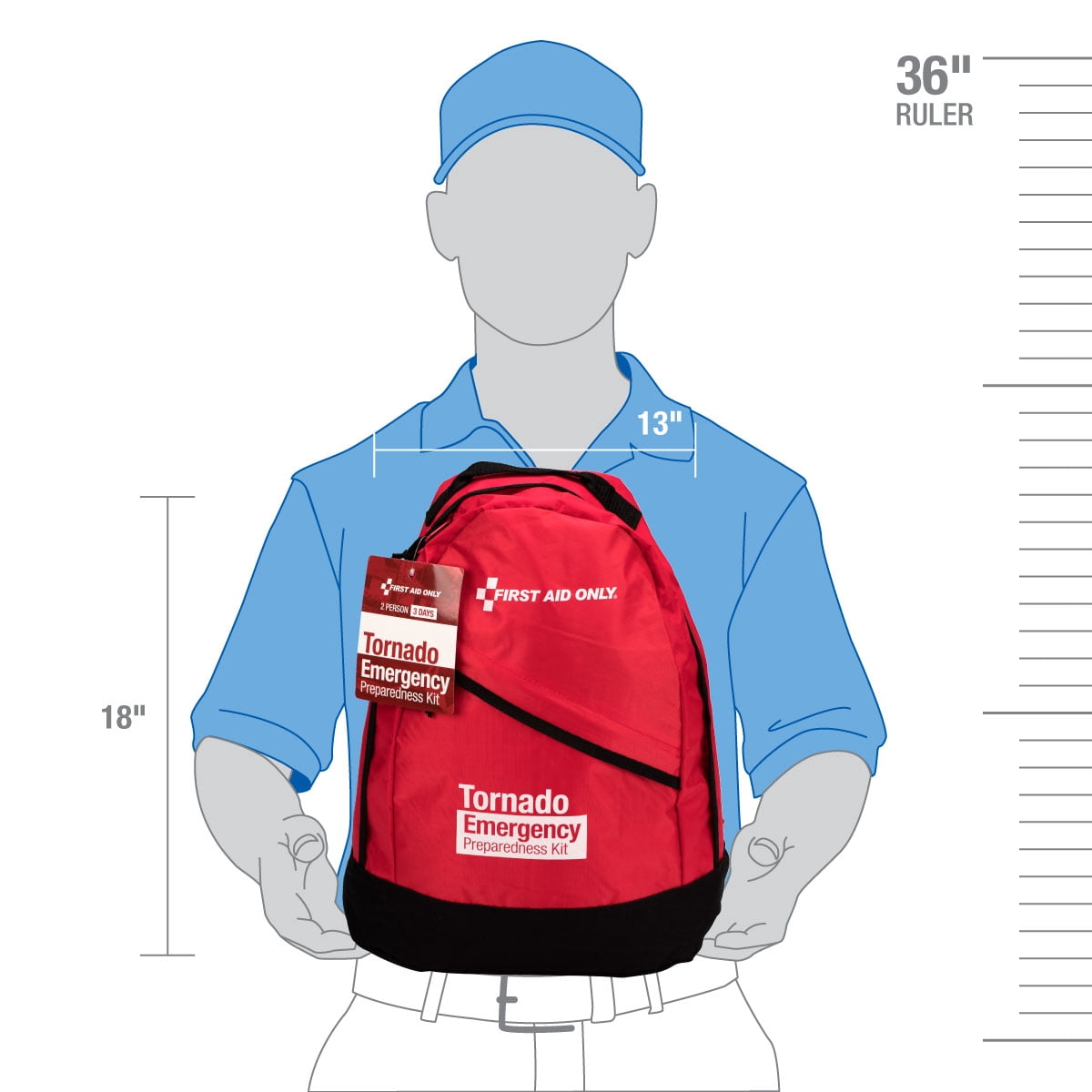 First Aid Only Tornado Emergency Prep Bag, 2 Person, Red