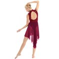 thumbnail image 4 of Vestido de gimnasia para mujer, Ballet, baile lírico, Swing, cuello Halter lírico, espalda descubierta, lentejuelas brillantes, leotardo de malla alto y bajo, 4 of 5