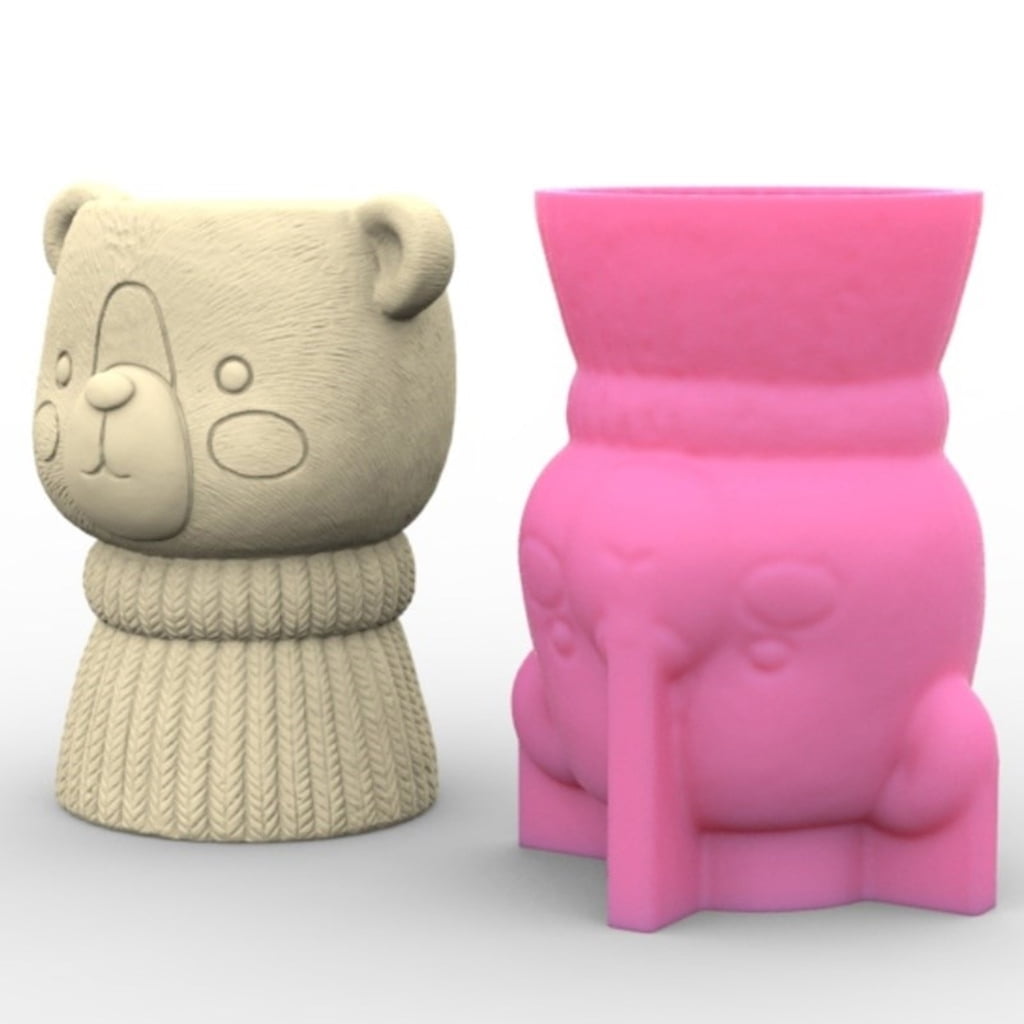 FENOHREFE Flowerpot Molds Silicone Candle Holder Mould Lovely Bear Shaped Vase Molds Concrete Plaster Pen Holder Mold for Craft