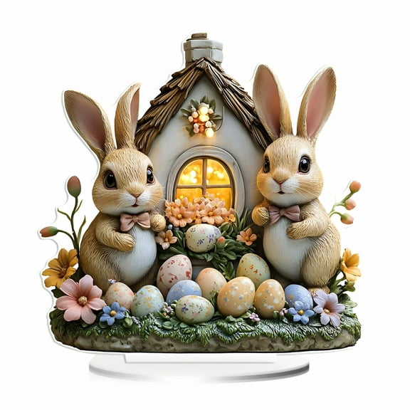 LAMIRO Easter Village Building - Easter Decorations Indoor Resin Gingerbread Houses Decor - Farmhouse Xmas Easter Party Holiday Decorations Centerpiece for Tiered Tray - 7.8 X 7.5 In