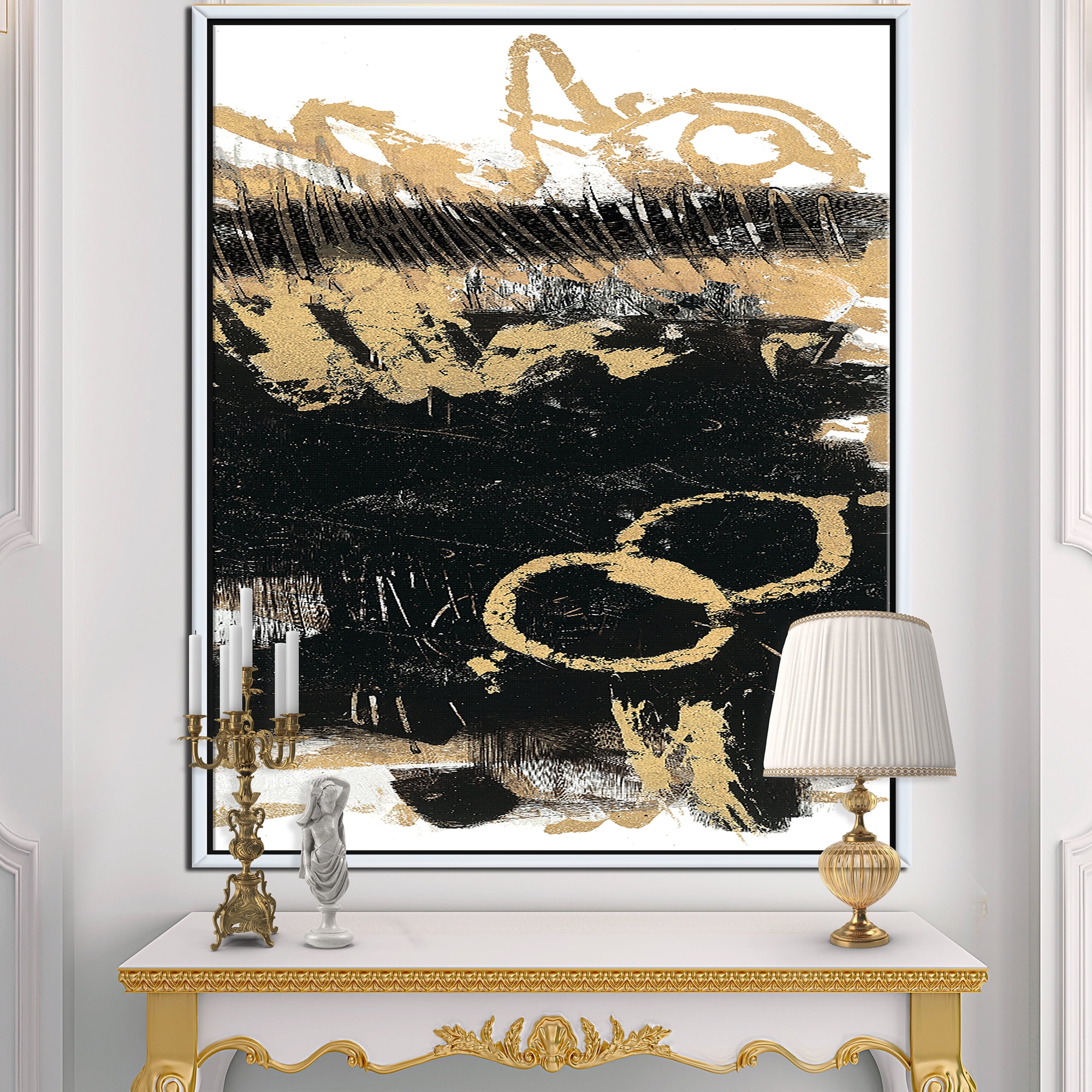 Designart ' Gold and Black drift III ' Modern Glam Framed Canvas