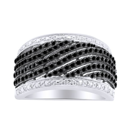 AFFY 0.20 Ct Black Natural Diamond Band Ring in 14k White Gold Over Sterling Silver Ring Size : 4