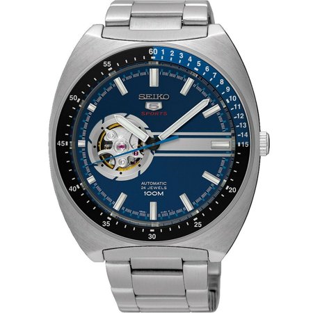 Seiko Seiko 5 Sports Ssa327 Men S Stainless Steel Open Heart Blue Dial Automatic Watch Walmart Com