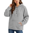 thumbnail image 2 of Cmfcve Button Henley Neck Hoodies for Women Fall Winter Oversized Sweatshirt Drawstring Casual Hooded Pullover Tops, 2 of 6
