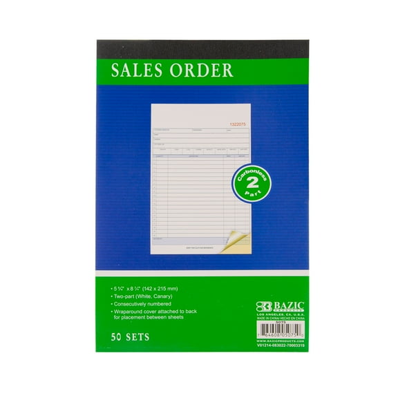 BAZIC Sales Order Book, 50 Sets 5 9/16"x8 7/16" 2-Part Carbonless, 24-Packs
